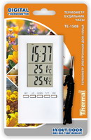Термометр цифровой электронный ТЕ-1508 для одновременного измерения температуры дома и на улице + часы-будильник 